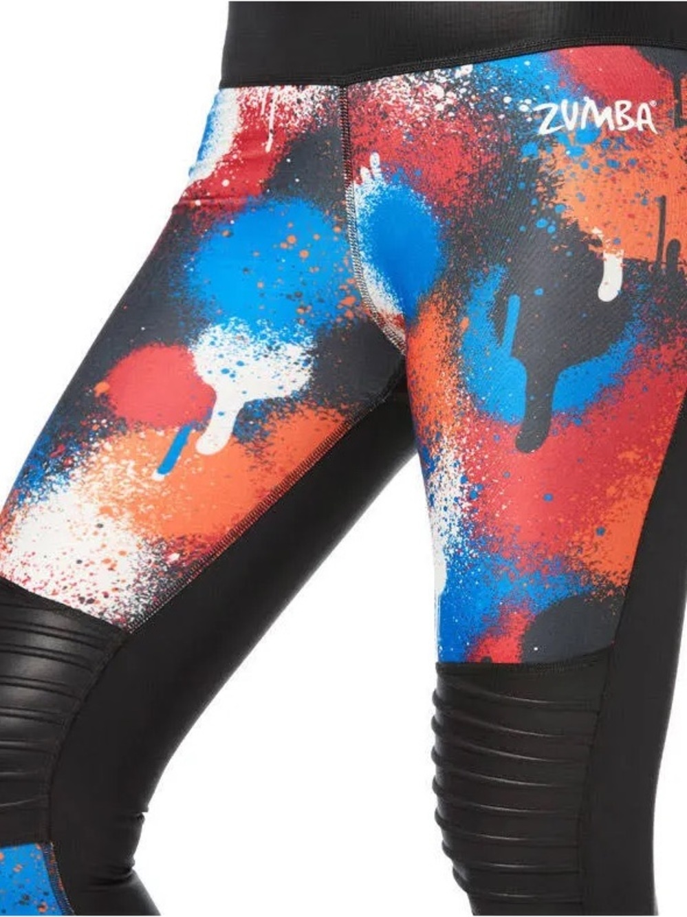 Zumba Fitness Must Move Ankle Leggings Black, Red, Blue & White Spray Print XL - Picture 9 of 10